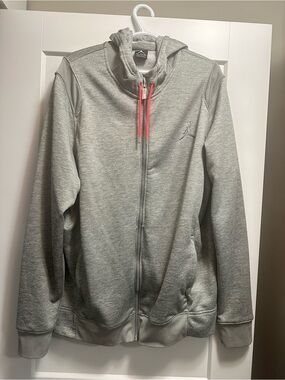 Jordan Gray Hoodie with Neon Coral Drawstrings